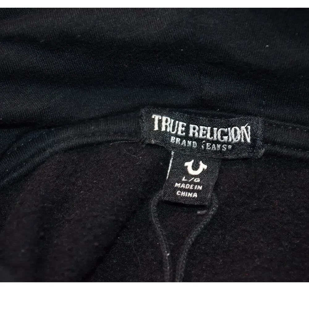 True Religion Men's Large Pullover Hoodie Starry Buddha Black